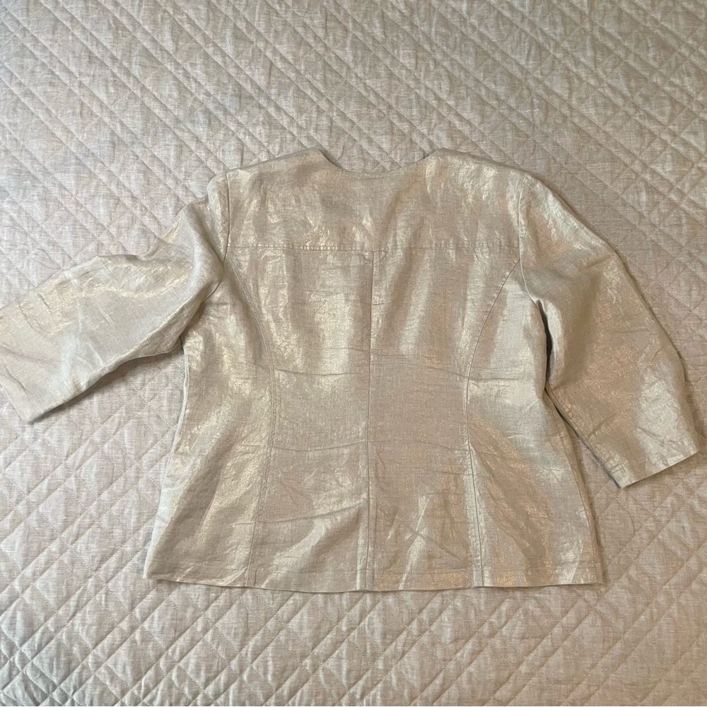 Chico’s Linen Metallic Gold Zip Up Front Jacket Size 3 / XL / 16 - Picture 13 of 16